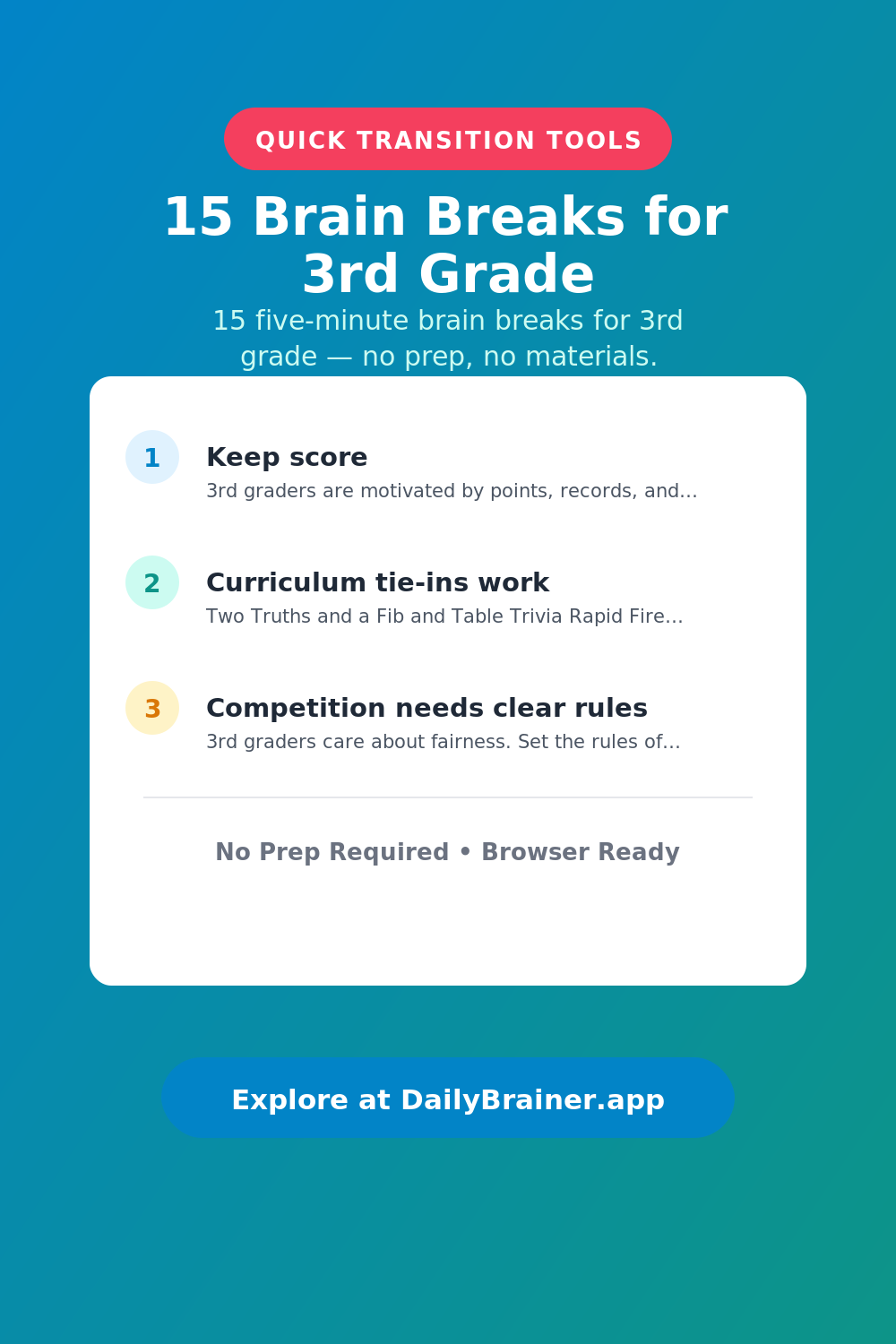 15 Brain Breaks for 3rd Grade — Free Printable Brain Break Activity | DailyBrainer