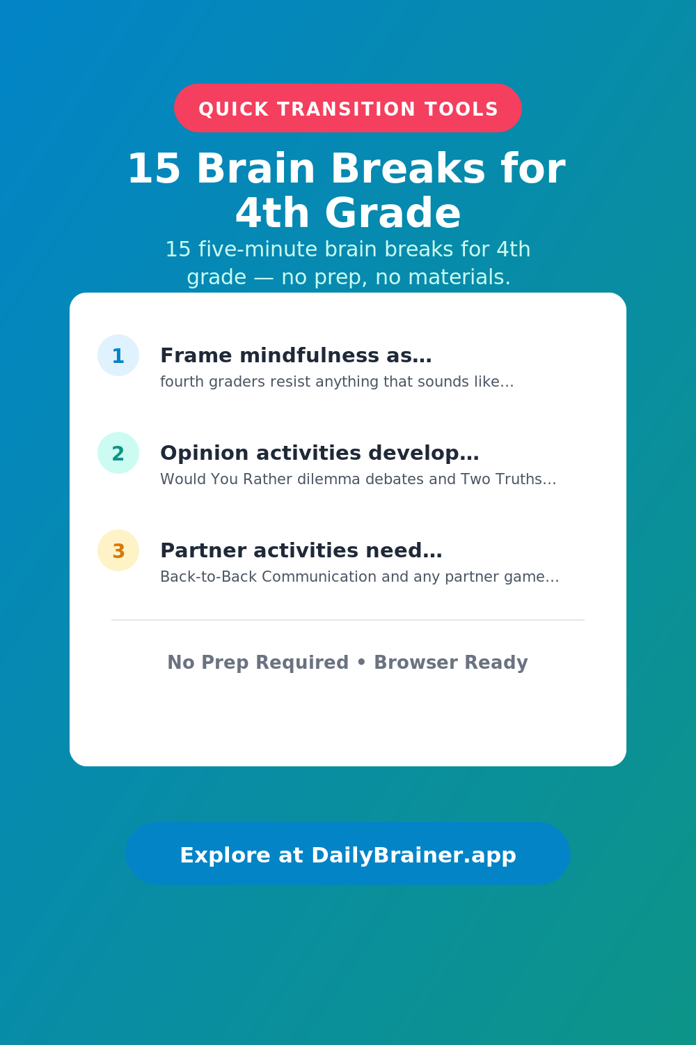 15 Brain Breaks for 4th Grade — Free Printable Brain Break Activity | DailyBrainer