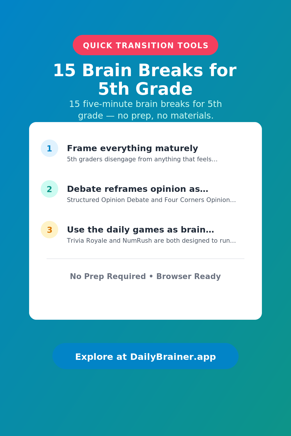 15 Brain Breaks for 5th Grade — Free Printable Brain Break Activity | DailyBrainer