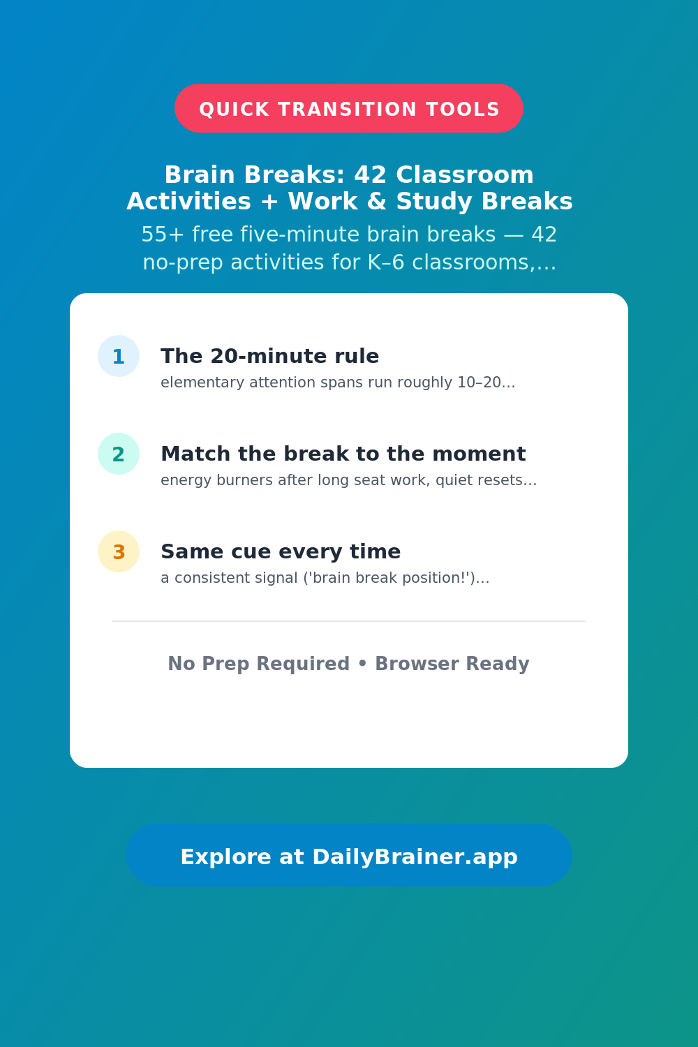 Brain Breaks: 42 Classroom Activities + Work & Study Breaks — Free Printable Brain Break Activity | DailyBrainer