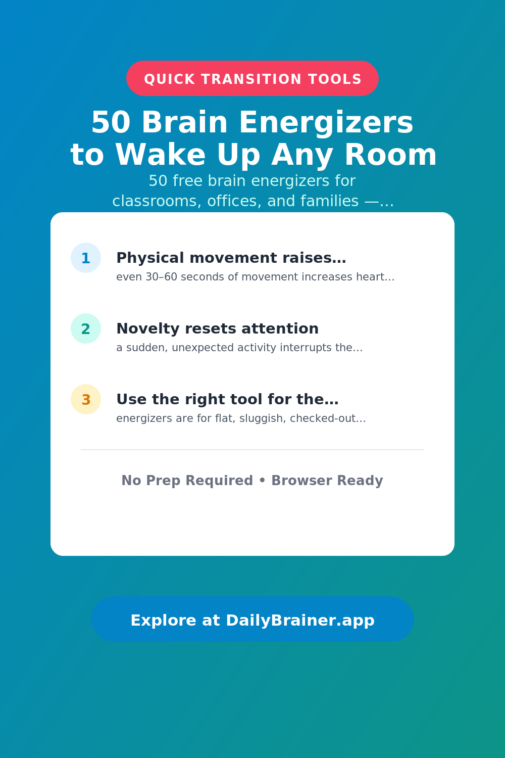 50 Brain Energizers to Wake Up Any Room — Free Printable Brain Break Activity | DailyBrainer