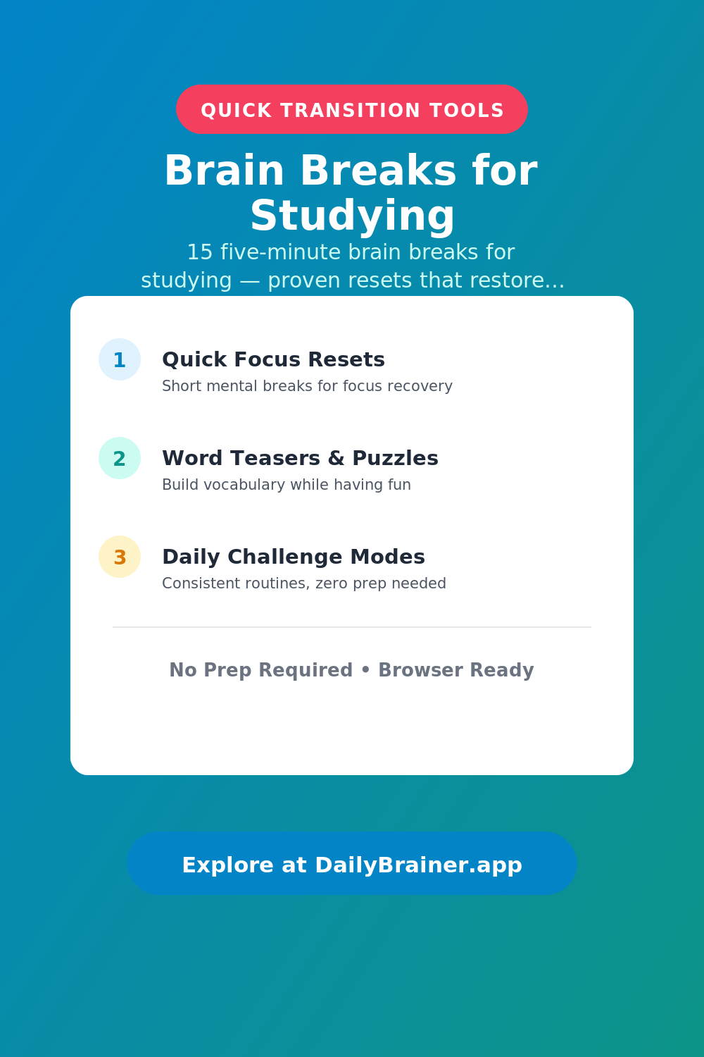 Brain Breaks for Studying — Free Printable Brain Break Activity | DailyBrainer