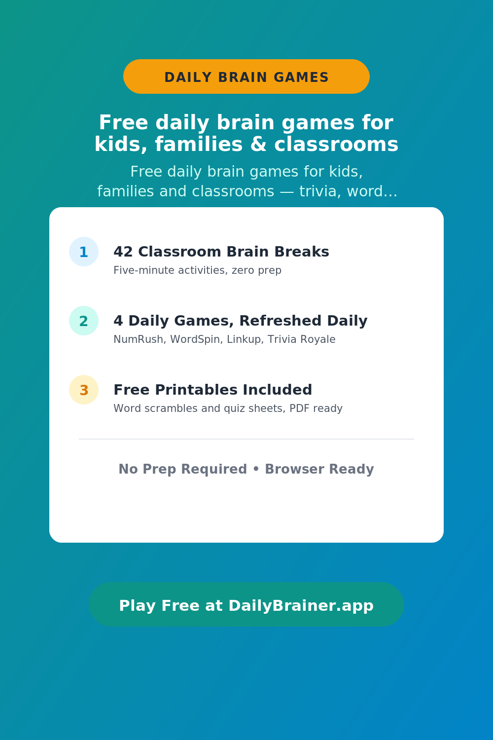 Free daily brain games for kids, families & classrooms — Free Printable Brain Break Activity | DailyBrainer