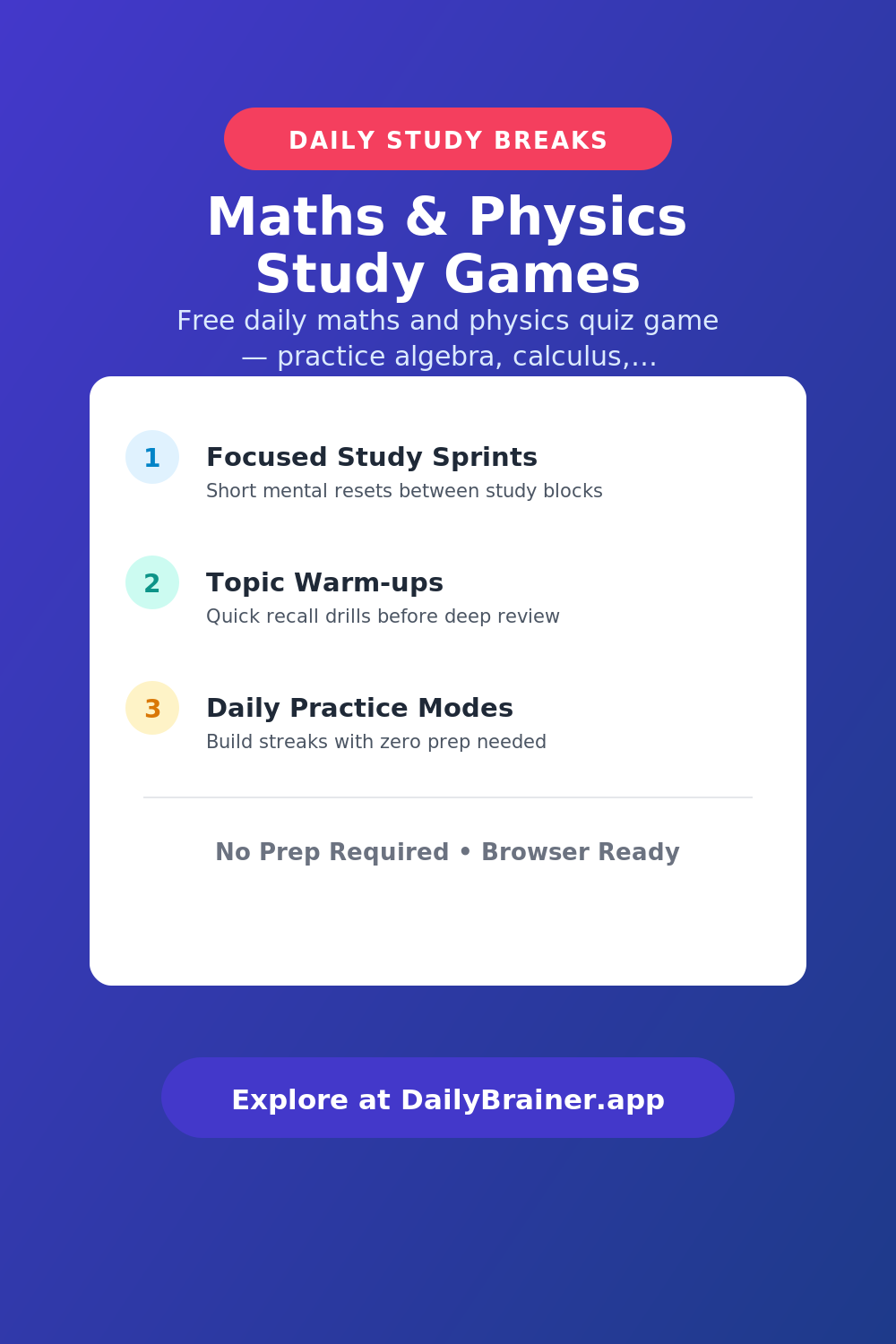 Maths & Physics Study Games — Free Printable Brain Break Activity | DailyBrainer