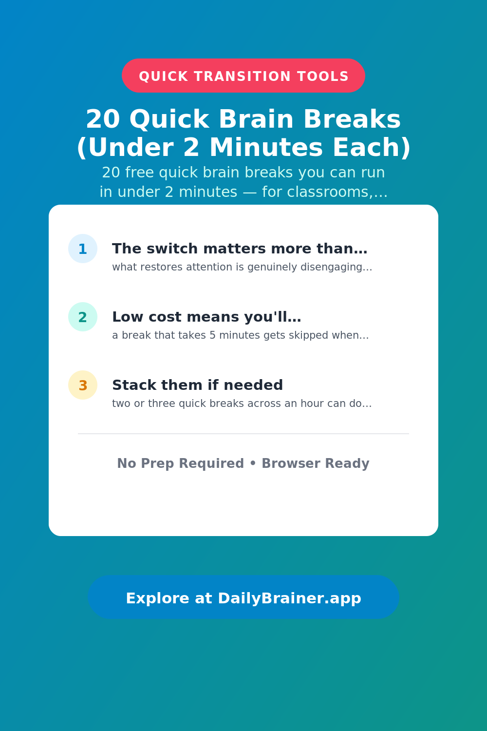 20 Quick Brain Breaks (Under 2 Minutes Each) — Free Printable Brain Break Activity | DailyBrainer