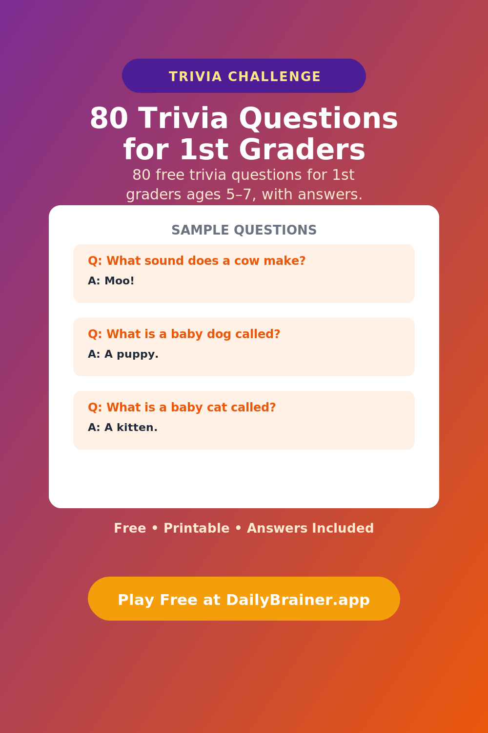 80 Trivia Questions for 1st Graders — Free Printable Trivia Questions | DailyBrainer