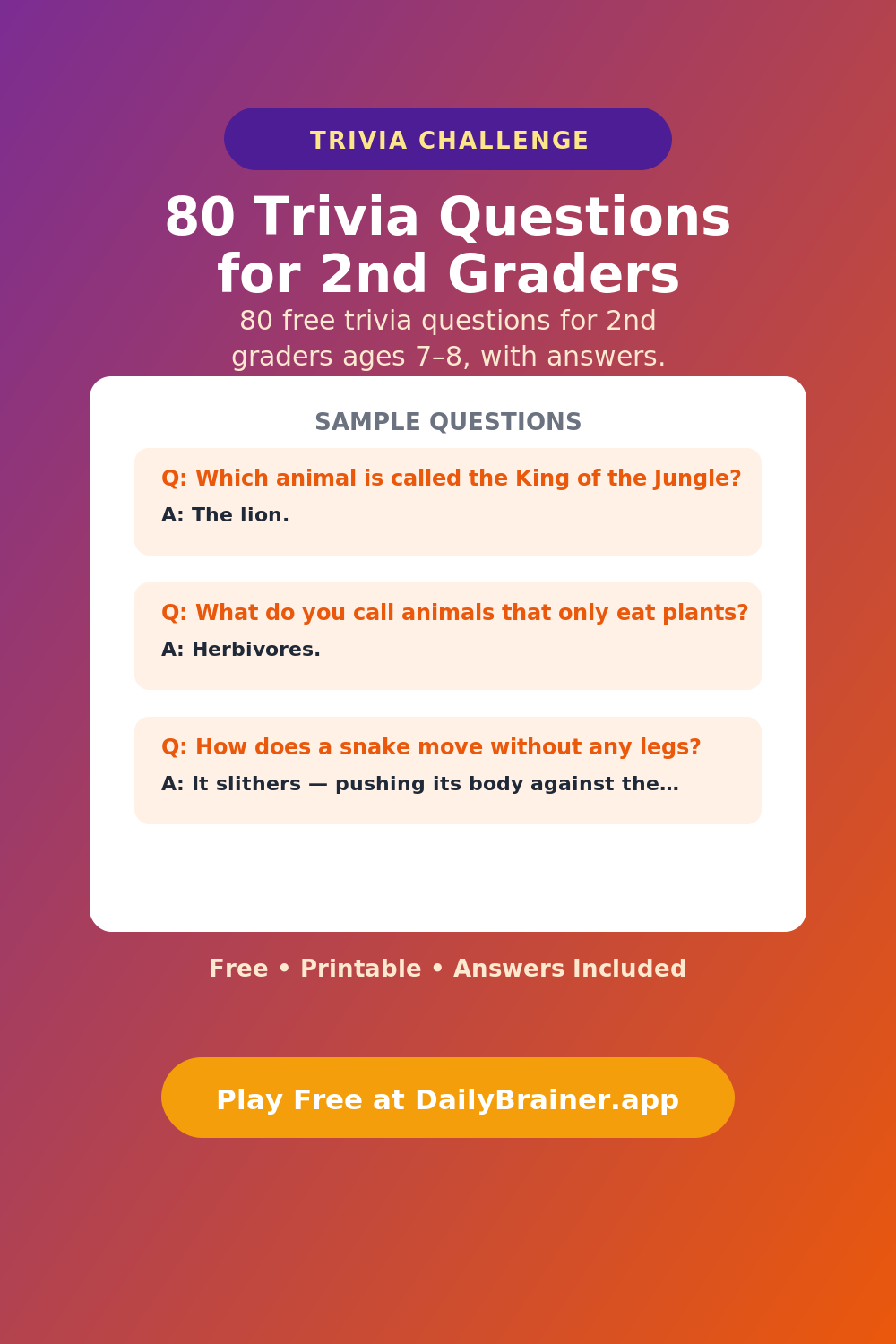 80 Trivia Questions for 2nd Graders — Free Printable Trivia Questions | DailyBrainer