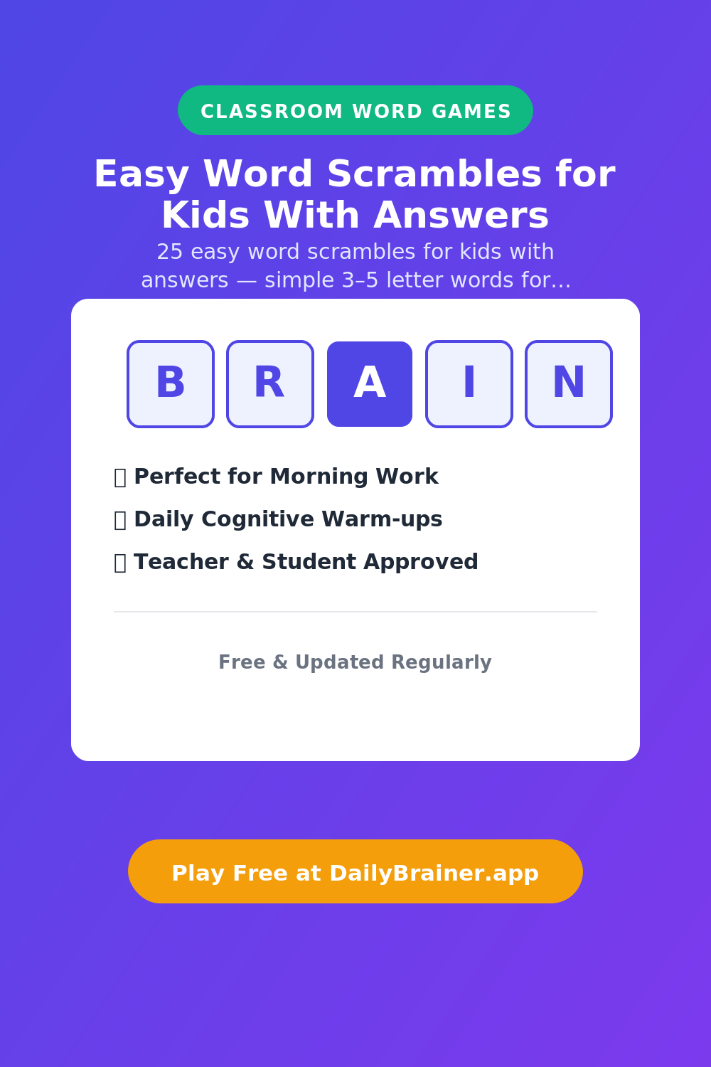 Easy Word Scrambles for Kids With Answers — Free Printable Word Puzzle | DailyBrainer