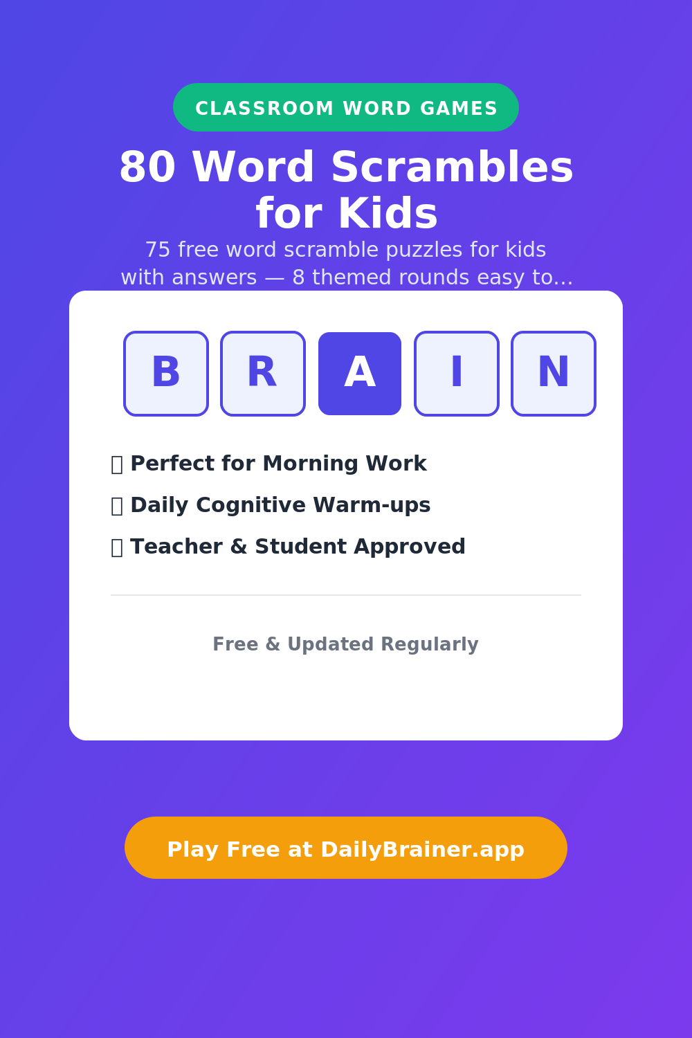 80 Word Scrambles for Kids — Free Printable Word Puzzle | DailyBrainer